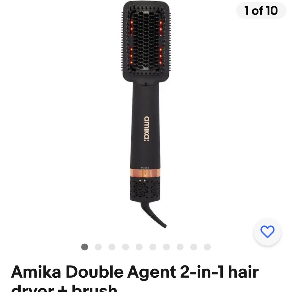 amika 2-in-1 Heated Straightening Brush in Black with Rose Gold Accents
